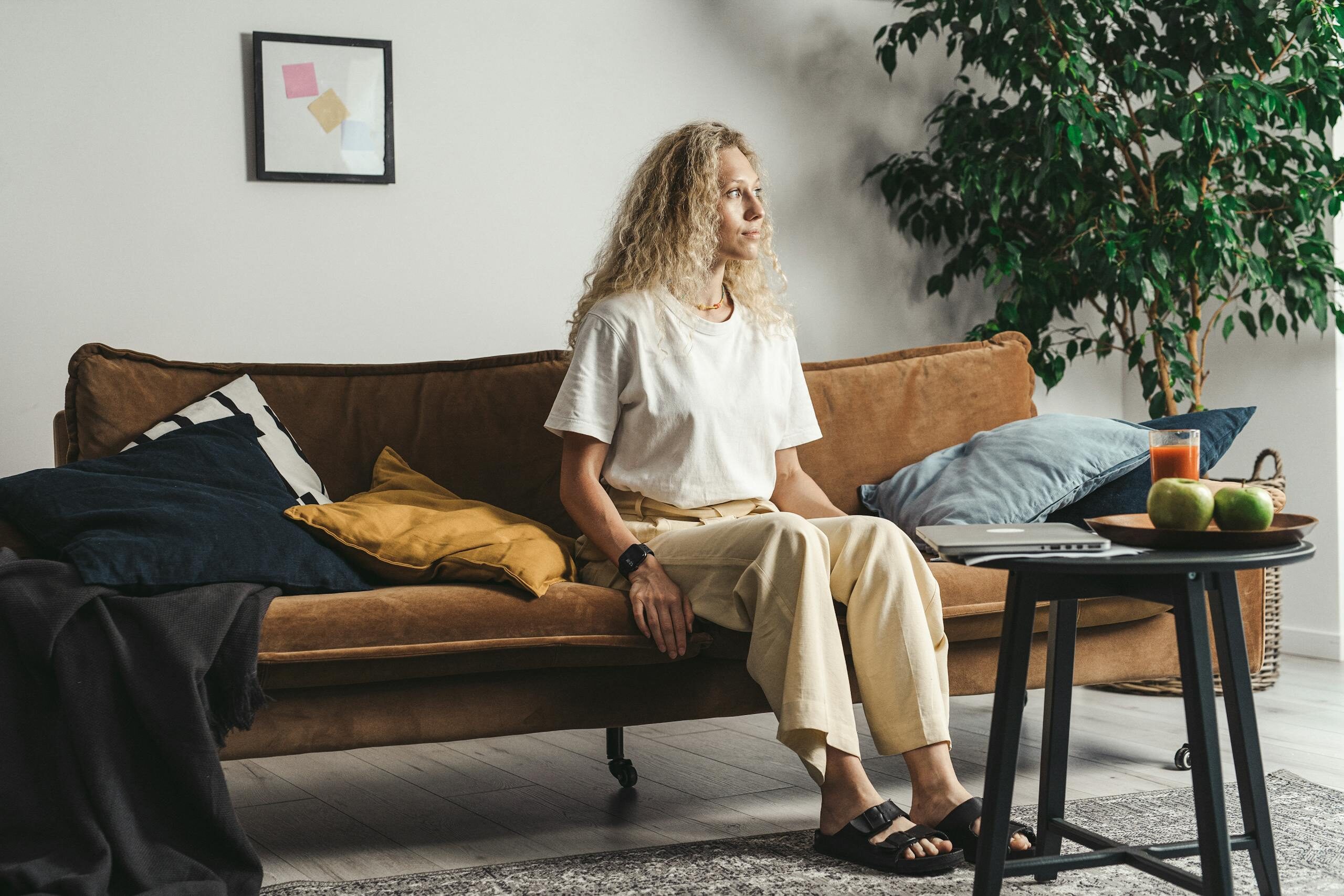 A Woman Sitting on the Couch